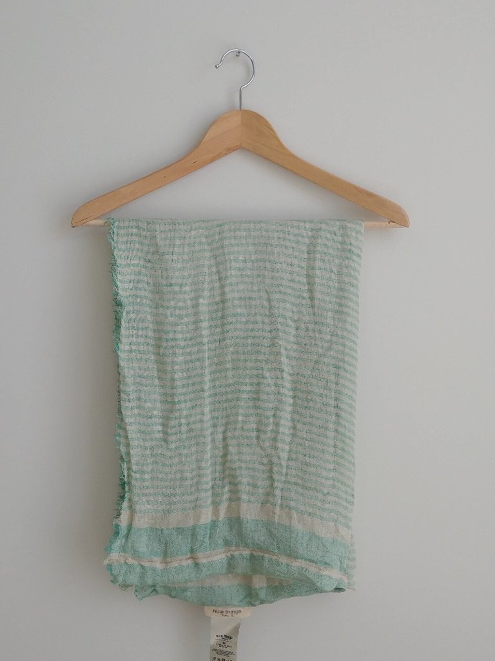 NEW WITH TAGS Nice Things linen blend stripes green neutral natural infi…